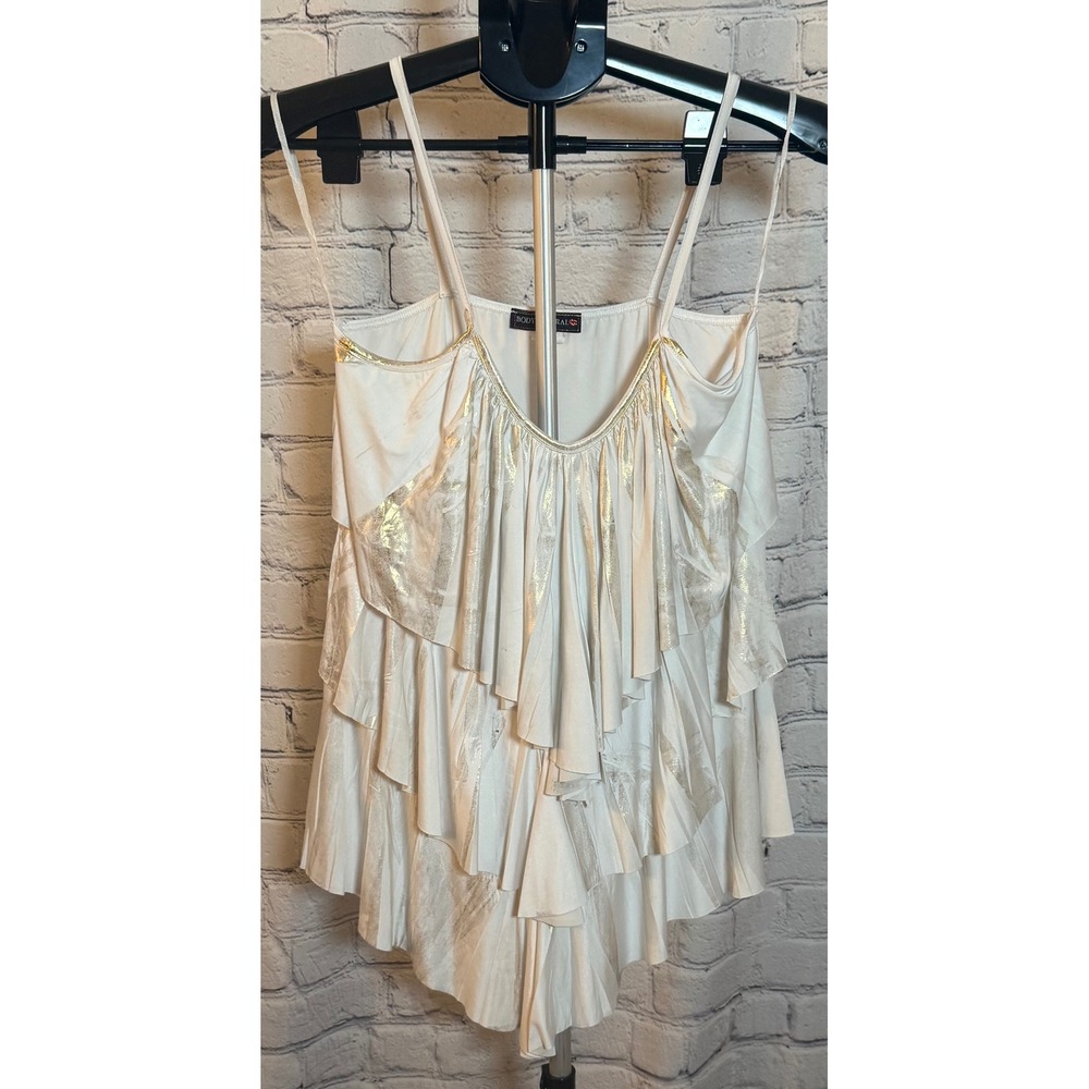 Body Central White Gold Metallic Tiered Ruffle Camisole Top Large